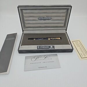 The Parker Duofold Ball Pen Blue Marble Gold‎ Tone Papers Boxes Platinum Club